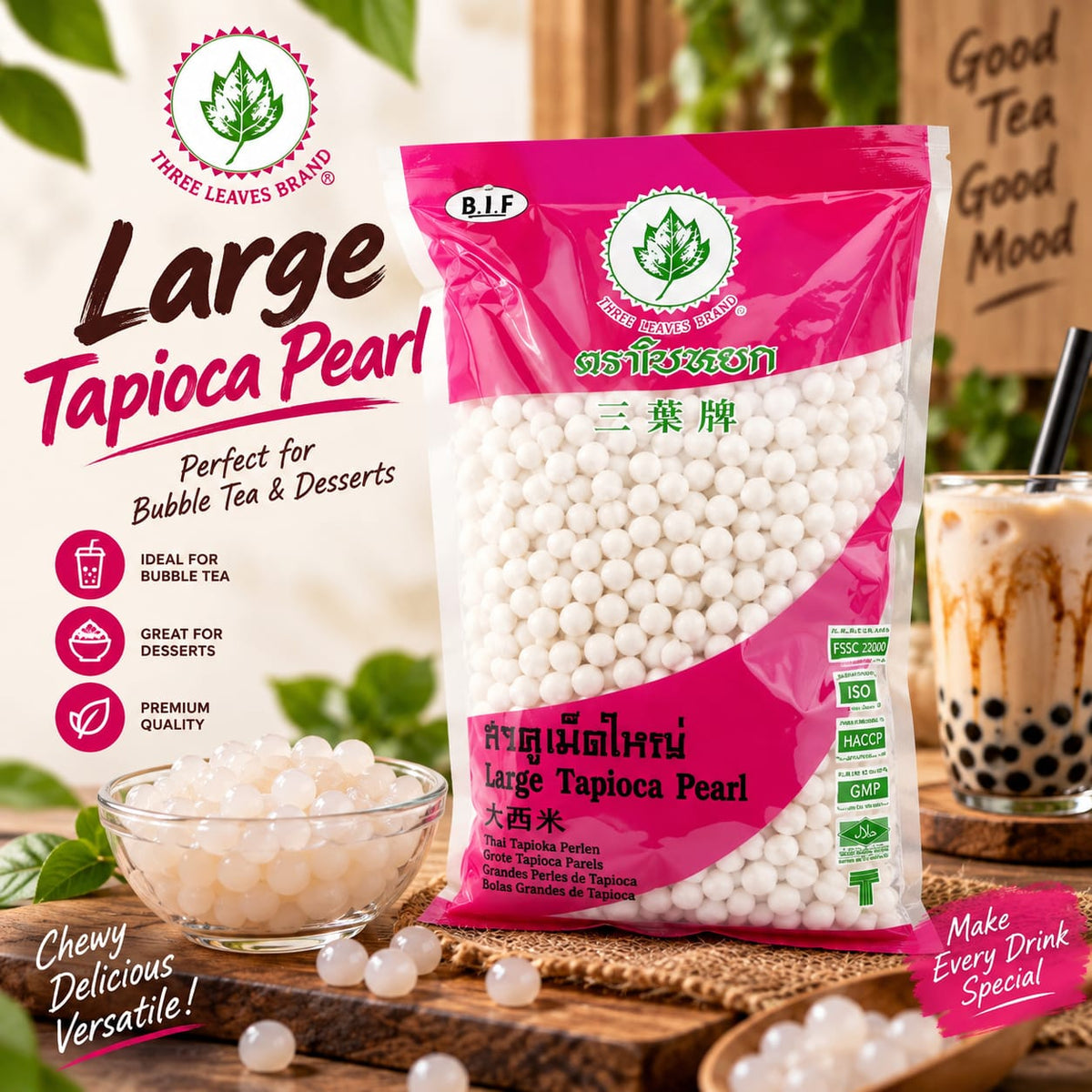 Jeed Leaf Large White Tapioca Pearls - 400g